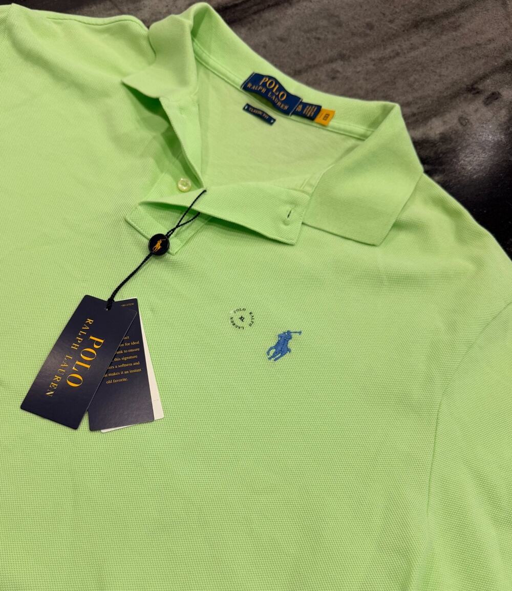 Polo Ralph Lauren Mens XL NWT Lime Green Classic Fit Mesh Polo Shirt Blue Pony